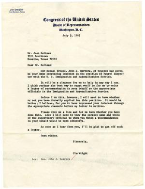 [Letter from Jim Wright to Juan Salinas - 1965-07-05]