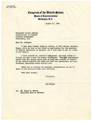 [Letter from Jim Wright to Lester Johnson - 1965-08-19]