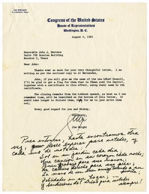 Letter from Jim Wright to John J. Herrera - 1965-08-05]
