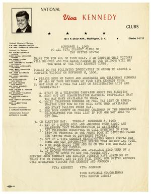 Primary view of object titled '[Letter from Hector Garcia to all Viva Kennedy Clubs - 1960-11-03]'.