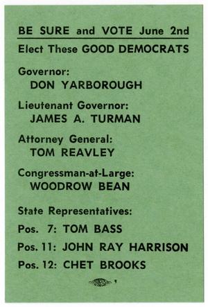 [Democratic Party election reminder card - 1962]