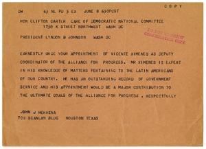 [Telegram from John J. Herrera to Clifton Carter - 1963-06-08]