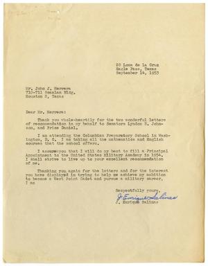 Primary view of object titled '[Letter from J. Enrique Salinas to John J. Herrera - 1953-09-14]'.