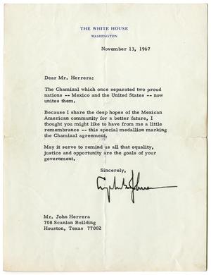 [Letter from Lyndon B. Johnson to John J. Herrera - 1967-11-13]
