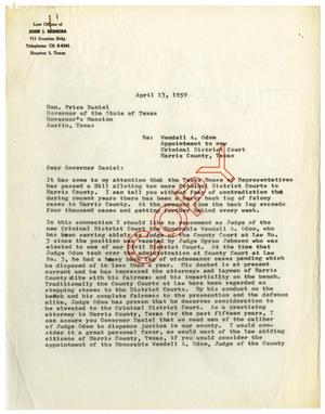 [Letter from John J. Herrera to Price Daniel - 1959-04-13]