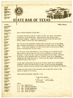 [Letter from Fred Parks to Members of the Texas Bar - 1957]