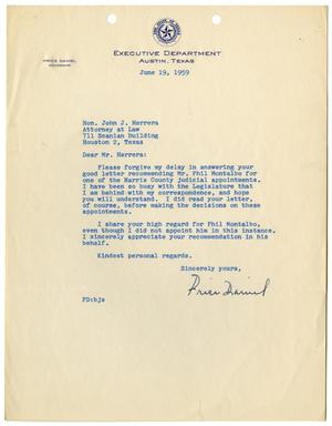 [Letter from Price Daniel to John J. Herrera - 1959-06-19]