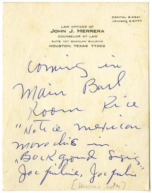 [Note by John J. Herrera about mariachi music at meeting with John F. Kennedy]