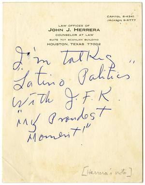 [Note by John J. Herrera about meeting with John F. Kennedy]