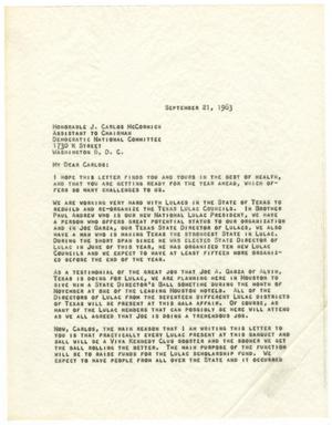 Primary view of object titled '[Letter from John J. Herrera to J. Carlos McCormick - 1963-09-21]'.