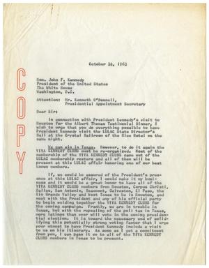 Primary view of object titled '[Letter from John J. Herrera inviting John F. Kennedy to Houston - 1963-10-24]'.