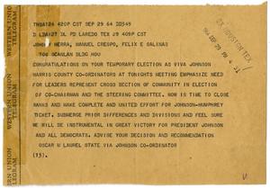[Telegram from Oscar M. Laurel to John J. Herrera - 1964-09-29]