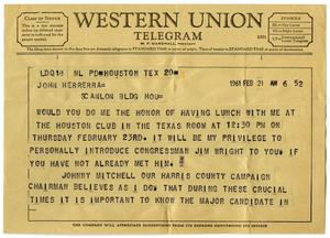 [Telegram from Amon G. Carter to John J. Herrera - 1961-02-21]