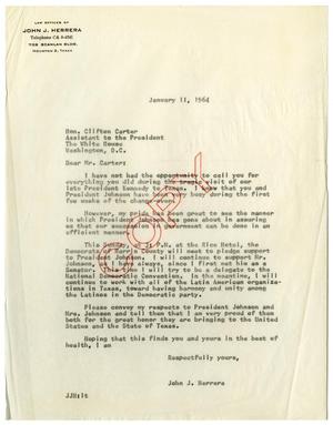 Primary view of object titled '[Letter from John J. Herrera to Clifton Carter - 1964-01-11]'.