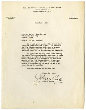 Primary view of object titled '[Letter from John M. Bailey to Mr. and Mrs. John J. Herrera - 1964-12-04]'.