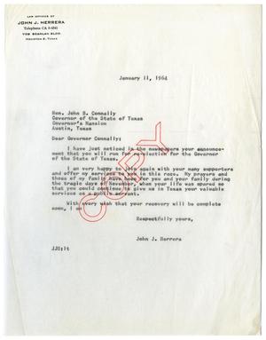 Primary view of object titled '[Letter from John J. Herrera to John B. Connally - 1964-01-11]'.