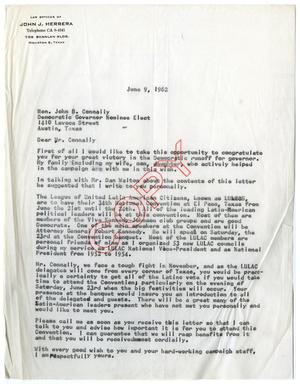 [Letter from John J. Herrera to John B. Connally - 1962-06-09]
