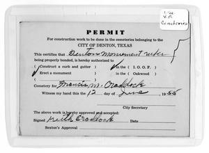 [Cemetery permit for Francis M. Craddock]