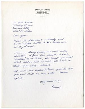 [Letter from Carol Vance to John J. Herrera]