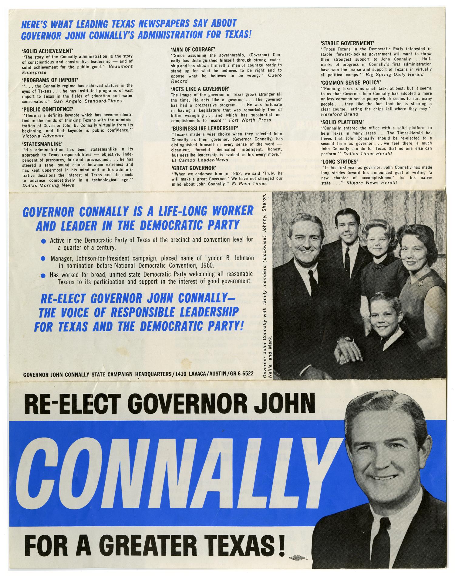 [Brochure for Governor John B. Connally's Re-election Campaign]
                                                
                                                    [Sequence #]: 1 of 2
                                                