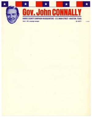 [Blank letterhead for Governor John B. Connally]
