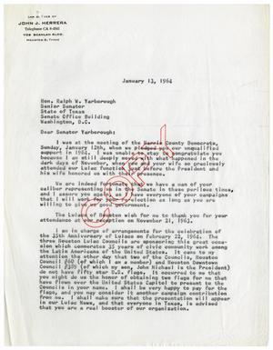 [Letter from John J. Herrera to Ralph Yarborough - 1964-01-13]