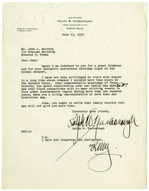 Primary view of object titled '[Letter from Ralph Yarborough to John J. Herrera - 1955-06-13]'.