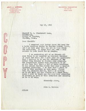 Primary view of object titled '[Letter from John J. Herrera to T. W. "Buckshot" Lane - 1949-05-17]'.
