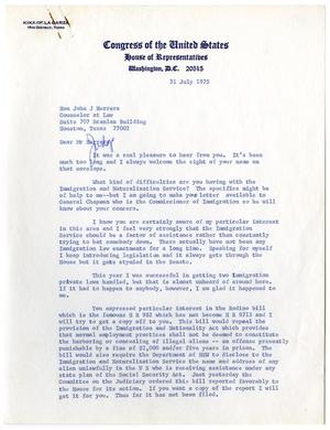 Primary view of object titled '[Letter from Kika de la Garza to John J. Herrera - 1975-07-31]'.