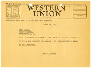 [Telegram from John J. Herrera to John H. Barron - 1947-03-31]