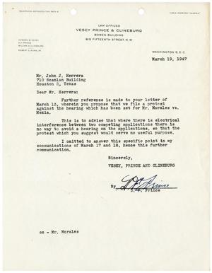 Primary view of object titled '[Letter from D. F. Prince to John J. Herrera - 1947-03-19]'.