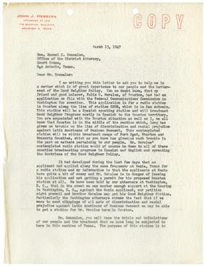 [Letter from John J. Herrera to Manuel Gonzales - 1947-03-13]