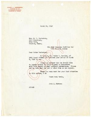 Primary view of object titled '[Letter from John J. Herrera to M. H. Westerman - 1948-03-10]'.