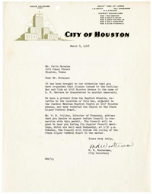 Primary view of object titled '[Letter from M. H. Westerman to Felix H. Morales - 1948-03-08]'.