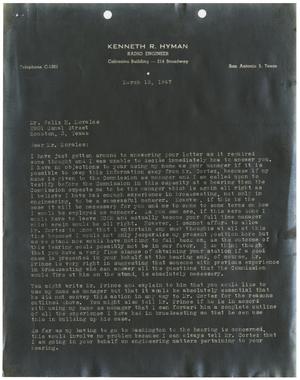 [Letter from Kenneth R. Hyman to Felix Morales - 1947-03-13]