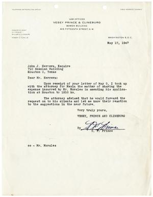 Primary view of object titled '[Letter from D. F. Prince to John J. Herrera - 1947-05-12]'.
