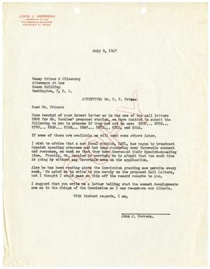 Primary view of object titled '[Letter from John J. Herrera to D. F. Prince - 1947-07-09]'.