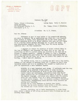 [Letter from Felix H. Morales to D. F. Prince - 1947-02-19]