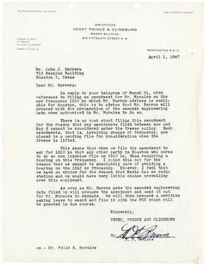 [Letter from D. F. Prince to John J. Herrera - 1947-04-01]