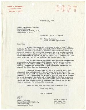 [Letter from John J. Herrera to D. F. Prince - 1947-02-13]