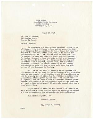 Primary view of object titled '[Letter from George E. Gautney to John J. Herrera - 1947-03-28]'.