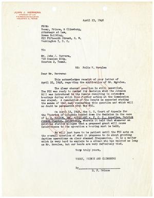Primary view of object titled '[Letter from D. F. Prince to John J. Herrera - 1948-04-23]'.