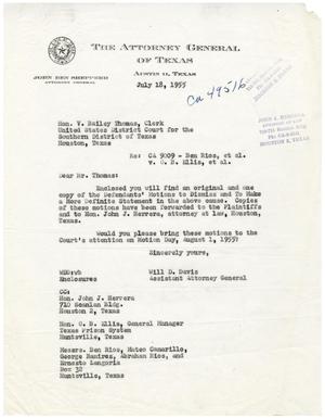[Letter from Will D. Davis to V. Bailey Thomas - 1955-07-18]