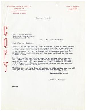 Primary view of object titled '[Letter from John J. Herrera to Lyndon B. Johnson - 1954-10-08]'.