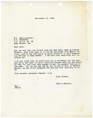 Primary view of object titled '[Letter from John J. Herrera to Abel Cisneros - 1954-09-15]'.