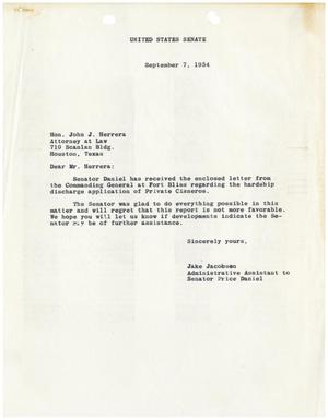 [Letter from Jake Jacobsen to John J. Herrera - 1954-09-07]