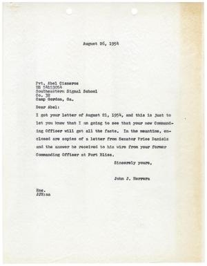 Primary view of object titled '[Letter from John J. Herrera to Abel Cisneros - 1954-08-26]'.