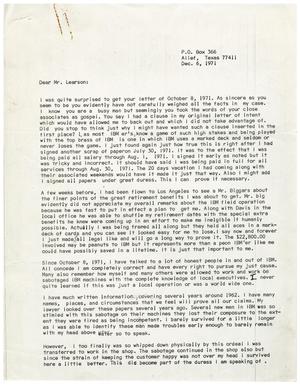 [Letter from Kenith Ballard to Mr. Learson - 1971-12-06]
