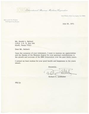 [Letter from Richard T. Liebhaber to Kenith L. Ballard - 1971-07-28]