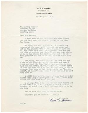 [Letter from Leo N. Duran to John J. Herrera - 1947-02-08]